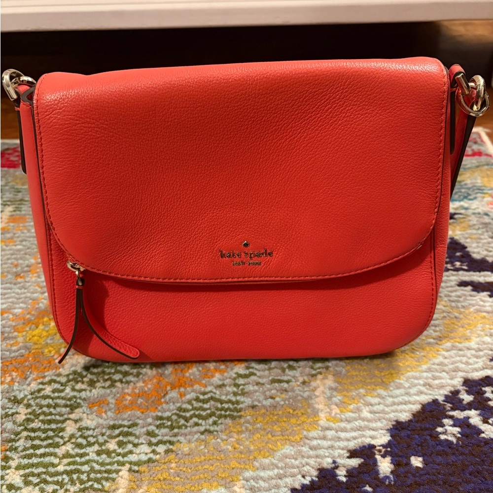 Kate Spade Red Crossbody Bag with Gold Hardware and Flap Closure